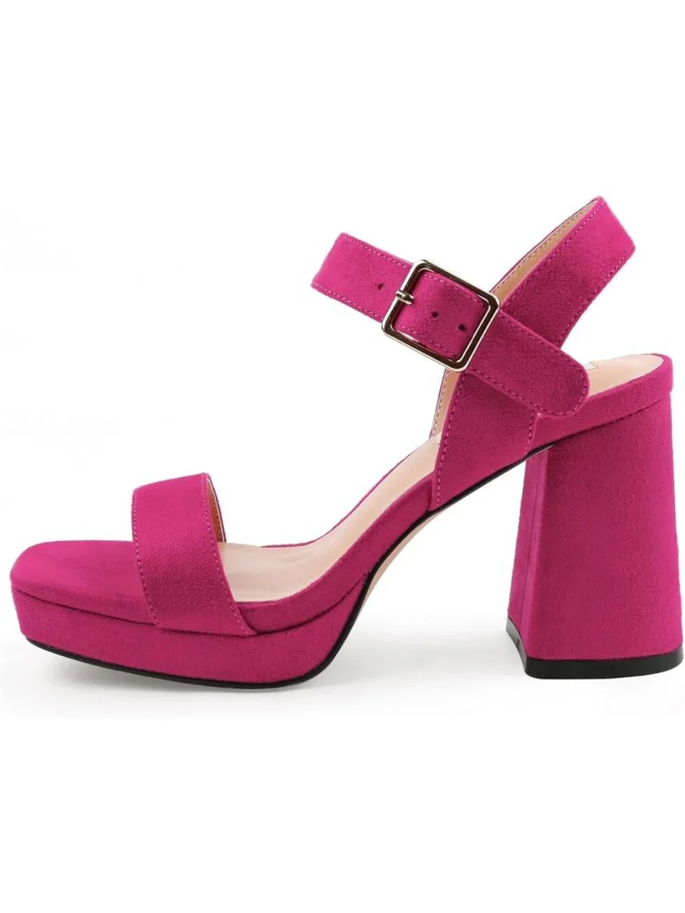 Women's Fuchsia Square Open Toe Adjustable Ankle Strap Chunky Block Heel Sandals